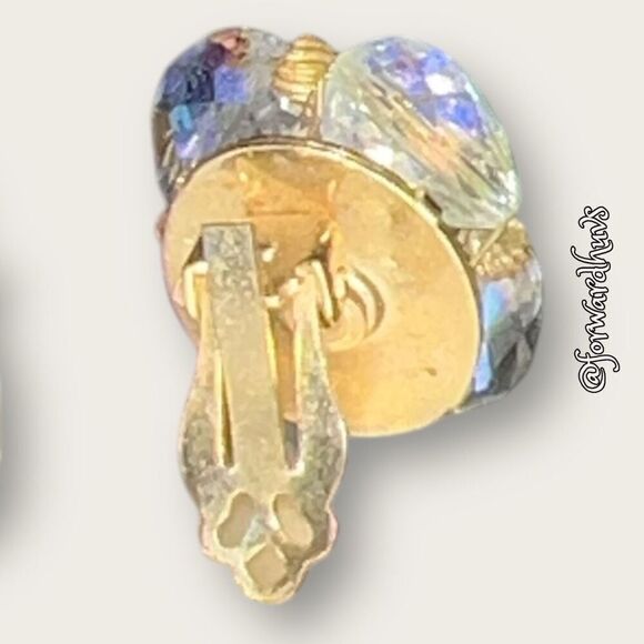 Vintage Clip On Earrings Aurora Borealis Beads - Picture 6 of 12